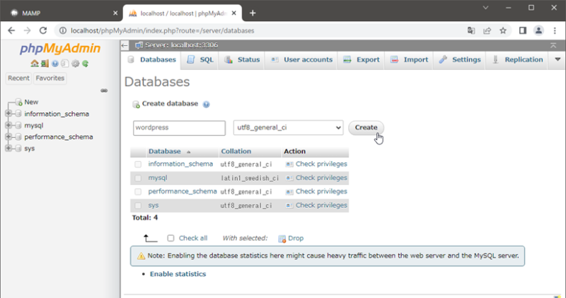 phpMyAdmin Database 作成