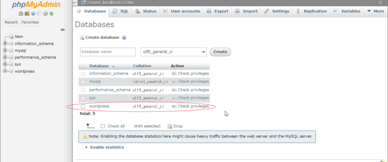 phpMyAdmin Database作成