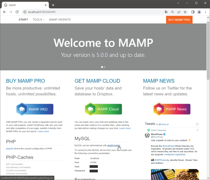 MAMP 管理サイト